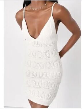 Olive & Oak White Crochet Knit Mini Dress Sz M NWT